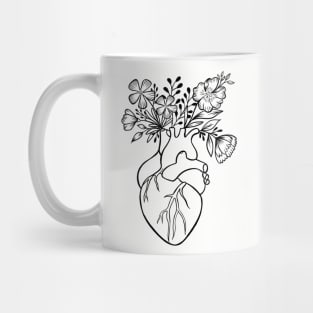 Floral Human Heart Anatomy | Line Art Mug